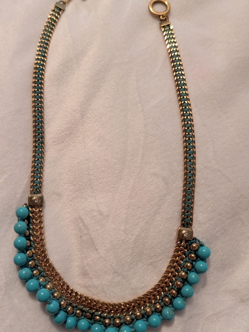 Henri Bendel Beaded Statement Necklace Gold Turquoise 16- 18" VGC
